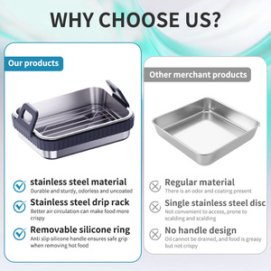 Stainless Steel <b>Baking</b> Tray For Air Fryer Rectangle Dishwasher Safe Food Grade Silicone Handle With Lid And Rack Multi - Product Image 5