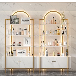 Exhibidor de Productos de Salón de Belleza Zxm, Exhibidor de Pie Dorado para Tienda de Cosméticos, Exhibidor de Cosméticos con Luces LED - Product Image 3