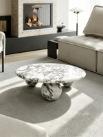 Table basse ronde moderne de luxe en marbre Calacatta Viola avec base sphérique, pieds en pierre naturelle, pour salon et décoration d'hôtel