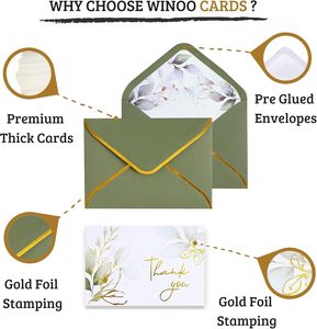 Sang Trọng 100 Gói Vàng 5x3.5 "Cảm Ơn Bạn Thẻ Sage Màu Xanh Lá Cây Phong Bì Bền Holographic Cô Dâu Bao Bì Nhãn Cho Đám Cưới - Product Image 6