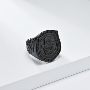 Fatima Hand Shield <b>Ring</b> Titanium Steel Unisex Jewelry Gift Gold Black Steel Color - Product Image 4