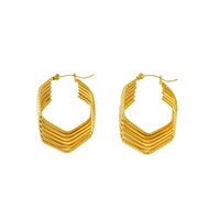 Ganku Vente en gros Boucles d'oreilles créoles tendance pour femmes en acier inoxydable plaqué or 18 carats avec motif géométrique ajouré, accessoires cadeaux pour fêtes