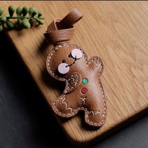 PU <b>Leather</b> Cotton-Filled Cute Gingerbread Man <b>Keychain</b> & Pendant for Couple Bags Phones Cars & Interior Decoration - Product Image 2
