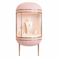 Vitrine murale incurvée pour bijoux, dôme en acrylique, éclairage LED, cadre or rose, pour magasin de bijoux, vente en gros