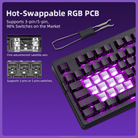 Keyboard Mekanik Topografi Zornher ZH980 Hitam dengan Keycaps PBT, Lampu Latar RGB, Senyap, Portabel, dan Nirkabel Tri-Mode
