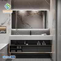 OEM 2026 Coiffeuse murale de luxe moderne pour salle de bain avec lavabo, miroir intelligent éclairé, armoires grises et rangement, pour salle à manger