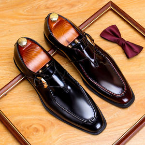 Zapatos Formales de Negocios con Cordones de Cuero para Hombre, Punta Cuadrada, Ligeros, Antideslizantes, Transpirables, Parte Superior de Piel Vacuna Brillante, Otoño, Oficina - Product Image 1