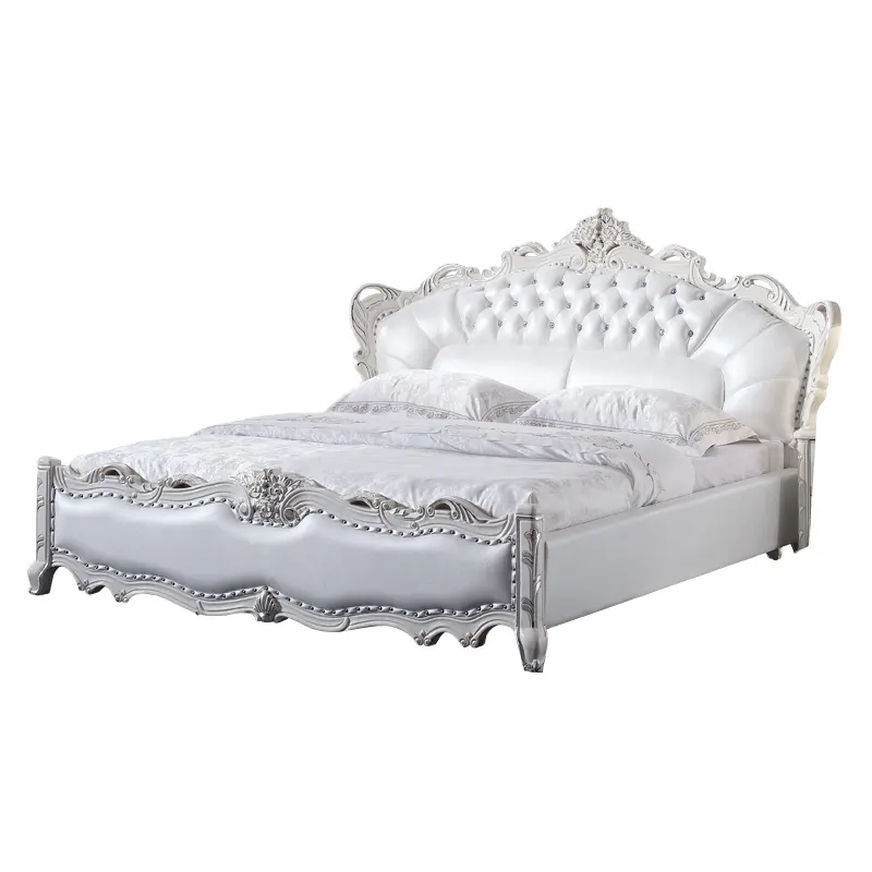 Antieke Hand Gesneden Bed Luxe Top Kwaliteit Europese Stijl Slaapkamer Meubels Klassieke Lederen Bed SW8078