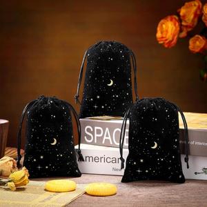 Custom Dice Jewelry Gift Wrap Wedding Anniversary <b>Draw</b> <b>String</b> Moon Stars Black Velvet Dust <b>Bag</b> for Candle - Product Image 5