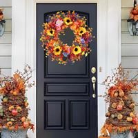 Nouvelle couronne de tournesols d'automne faite à la main de haute qualité en plastique 45 cm, style ferme, décoration de maison pour les fêtes, intérieur/extérieur