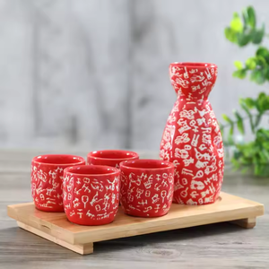 Tasses à vin Sakura vides rétro japonaises ensemble de saké <span class=keywords><strong>bouteille</strong></span> <span class=keywords><strong>noire</strong></span> avec logo - Product Image 5