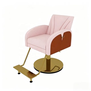 Magnifique fauteuil de coiffure en cuir rose avec base dorée, fauteuil de barbier professionnel à vendre - Product Image 4