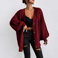 Cardigan long à capuche imprimé lettres - Manteau en tricot oversize ouvert sur le devant pour femme, idéal automne-hiver (vente en gros)