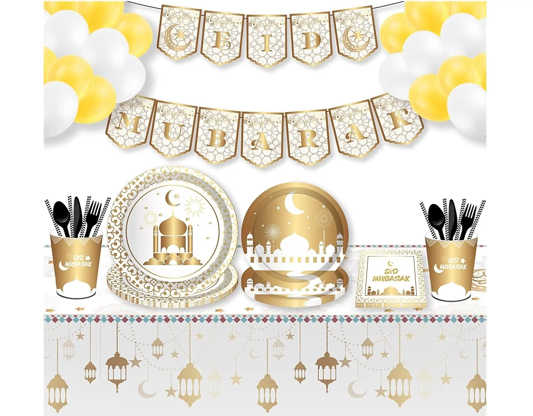 Muslim party supplies Ramadan party tableware in the Middle East disposable plates, dessert plates, cups, straws
