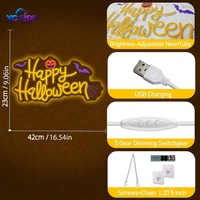Bande lumineuse LED néon Joyeux Halloween avec motifs citrouille, chauve-souris et texte, alimentation USB, fixation murale, forme 3D, garantie 1 an pour les magasins et les fêtes