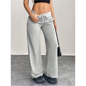 FOXA Pantalon de survêtement à jambes larges pour femme, avec cordon de serrage, élastique, longueur intégrale, couleur unie, pour entraînement sportif - Product Image 4