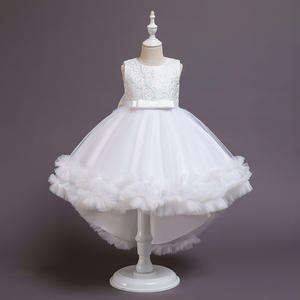 Puffy Pink Baby With Train Flower Girl Dress Bow Cute Kid S Vestidos de cumpleaños para niños Primera comunión - Product Image 4