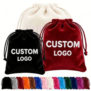 Sac à poussière réutilisable en gros, pochette cadeau de luxe en velours avec cordon de serrage et logo brodé pour bijoux - Product Image 1
