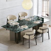 Ensemble de table à manger de luxe française haut de gamme en acier et marbre, moderne et extensible, pour villas de luxe