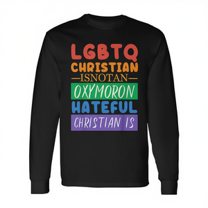 T-shirt a maniche lunghe unisex con stampa digitale 'LGBTQ Christian Is Not An Oxymoron', girocollo, regali religiosi per la chiesa - Product Image 3