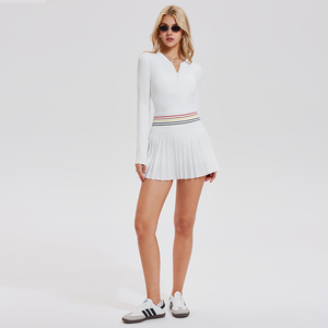 Conjuntos de 2 piezas personalizados para gimnasio, cuello en V, botón deportivo, manga larga, falda de Golf, entrenamiento, Fitness, Yoga, mujer, falda de tenis, conjuntos con bolsillo - Product Image 5