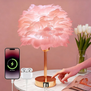 Feather <b>Table</b> <b>Lamp</b> USB Touch Control Gold <b>Base</b> LED Night Light For Bedroom Living Room Office Desk Decor - Product Image 1