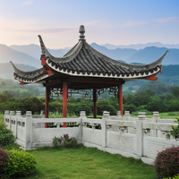 Kit de pavillon en bois de style chinois rouge vermillon personnalisé, gazebo traditionnel en bois d'inspiration asiatique avec frise en treillis et bancs intégrés