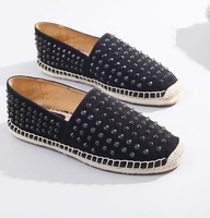 Chaussures espadrilles plates sportives pour hommes bout en acier daim noir clouté bouton fermeture corde de chanvre semelle intermédiaire semelle extérieure en caoutchouc tendance de la mode