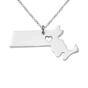 Massagettes State Ketting & Hangers Zilverkleurige Roestvrijstalen Kaart Charme Ketting Met Een Hart Sieraden - Product Image 2