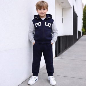 Set di Abbigliamento Invernale di Alta Qualità in 100% Cotone Felpato per Ragazzi e Bambini, Servizio OEM con Motivo Tinta Unita - Product Image 1