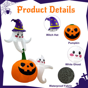 Decorazioni Gonfiabili di Halloween per Esterni: <span class=keywords><strong>Zucca</strong></span> Gigante con Fantasmi Carini e Cappello da Strega, Decorazione Luminosa a LED per Feste - Product Image 4