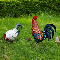 Ensemble de 2 statues de coqs en métal Oniya, sculptures d'extérieur, ornements de poulets de jardin, art de la cour pour la décoration de la cour, du patio et de la pelouse