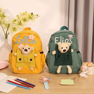 Custom Hand-woven Embroidered Bear Backpack Nylon Strap Polyester Lining Zipper Closure Interior Pocket Cute Kids <b>Toddler</b> - Product Image 1