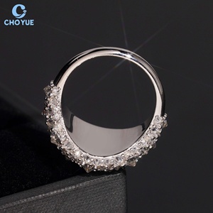 Full Pave Round Moissanite <b>Cocktail</b> <b>Ring</b> Pave Setting 925 Silver Rhodium Plated Women's Luxury Wedding Spiked Iced Out <b>Ring</b> - Product Image 4