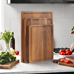 Solid Wood Cutting Board <b>Set</b> Rectangle Anti Slip Acacia Wood For Kitchen Vegetable Meat Chopping Blocks - Product Image 5