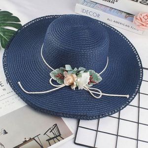 New Style Fresh Flower Bow <b>Sunscreen</b> Outdoor Wide Brim Sun Summer Beach Paper Boater Straw Hat for Unisex Cycling Travel - Product Image 5