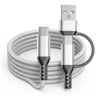 Câble USB-C USB-C tressé en nylon 60W 3A charge rapide 2-en-1 câble PD pour Samsung Galaxy S21 Note20 USB-A chargeur de type C caméra