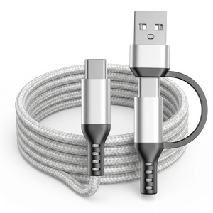 <span class=keywords><strong>Cable</strong></span> de nailon trenzado de 60W para cámara cargador tipo C, <span class=keywords><strong>cable</strong></span> PD 2 en 1 de carga rápida 3A, 2 en 1, para <span class=keywords><strong>Samsung</strong></span> Galaxy S21 Note20, 60W, 2 en 1 - Product Image 4