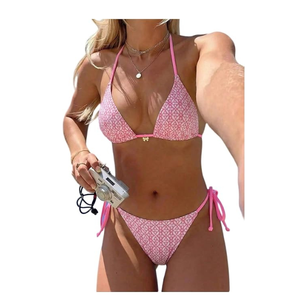 Women’s 2PCS Leopard Floral <b>Bikini</b> <b>Set</b> Halter Triangle <b>String</b> Swimsuit with Starfish Metal Detail - Product Image 4