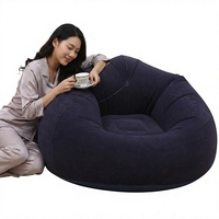Fauteuil pouf gonflable moderne bleu foncé avec revêtement floqué, siège lounge gonflable portable pour salon, chambre à coucher, intérieur