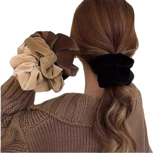 Rắn Màu Mềm Nhung Tóc Tie Bands Cho Phụ Nữ Đàn Hồi 12Cm Lớn Scrunchies Màu Đen Và Màu Be Tóc Phụ Kiện - Product Image 1