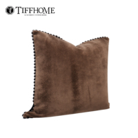 Sarung Bantal Sofa Dekoratif Persegi Portabel Tenun Mewah Cokelat TiffHome, Dapat Disesuaikan