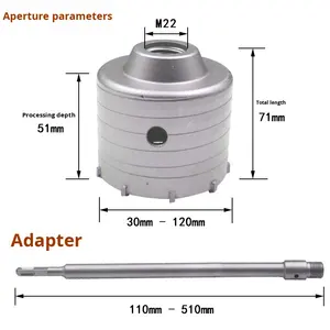 Scie cloche murale de qualité supérieure, foret à maçonnerie, alliage, poignée carrée, longue, hexagonale, carbure, pour marteaux électriques, perceuses à percussion - Product Image 2