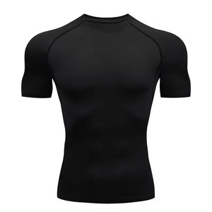 T-shirt de sport moulant à séchage rapide avec logo personnalisé pour homme, vêtements de sport compressifs en maille respirante - Product Image 5