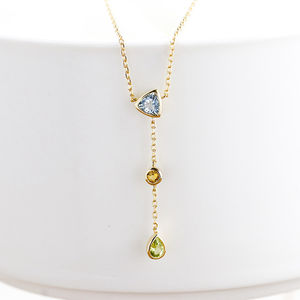 Joyería Simple pequeño collar de amatista piedra preciosa geométrica Triangular gotas redondas cielo azul Topacio citrino peridoto collar - Product Image 2