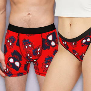OEM Manufacturer Custom Matching Underwear Christmas Spider Web Hats Noel <strong>Couples</strong> <strong>Boxer</strong> &amp; Thong Set - Product Image 1