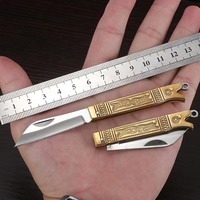 High End kazınmış bakır saplı OEM desteği ile özelleştirilmiş Mini anahtarlık katlanır çakı paslanmaz çelik bıçak