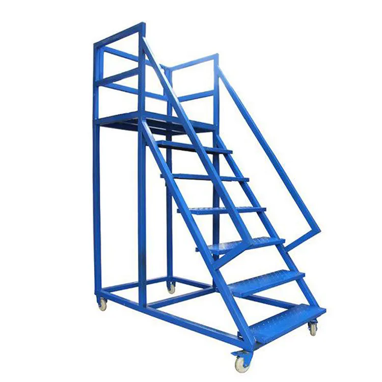 Лучшее качество безопасность дешевая подвижная стальная складская лестница с поручнями