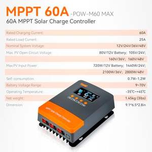 <span class=keywords><strong>PowMr</strong></span> 60A MPPT Solar Char Controller Auto 12V 24V 36V 48V Regulador solar Lar Pantalla LCD Plug-and-Play AGM Gel Litio inundado - Product Image 4