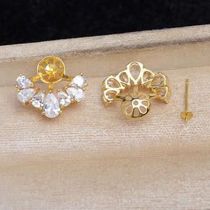 Wenchi S925 Argent Zircon Bleu Accessoires DIY Plaqué Or 14 carats 15676 Support d'oreille pour perles de 8-11mm Bijoux Perles Clou d'oreille vide - Product Image 3